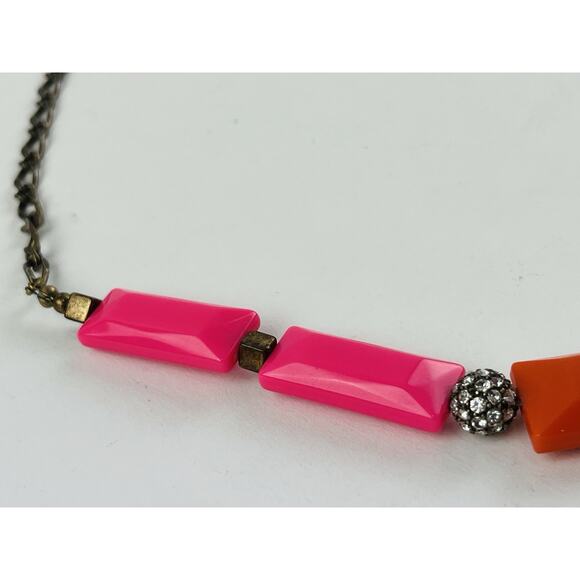 J. Crew Pink Orange Pave Crystal Bead Necklace Balls Gemoetric Elongated Y2k 80s - Picture 8 of 15